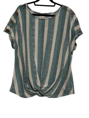 Striped Twist-Front Short Sleeve Top
